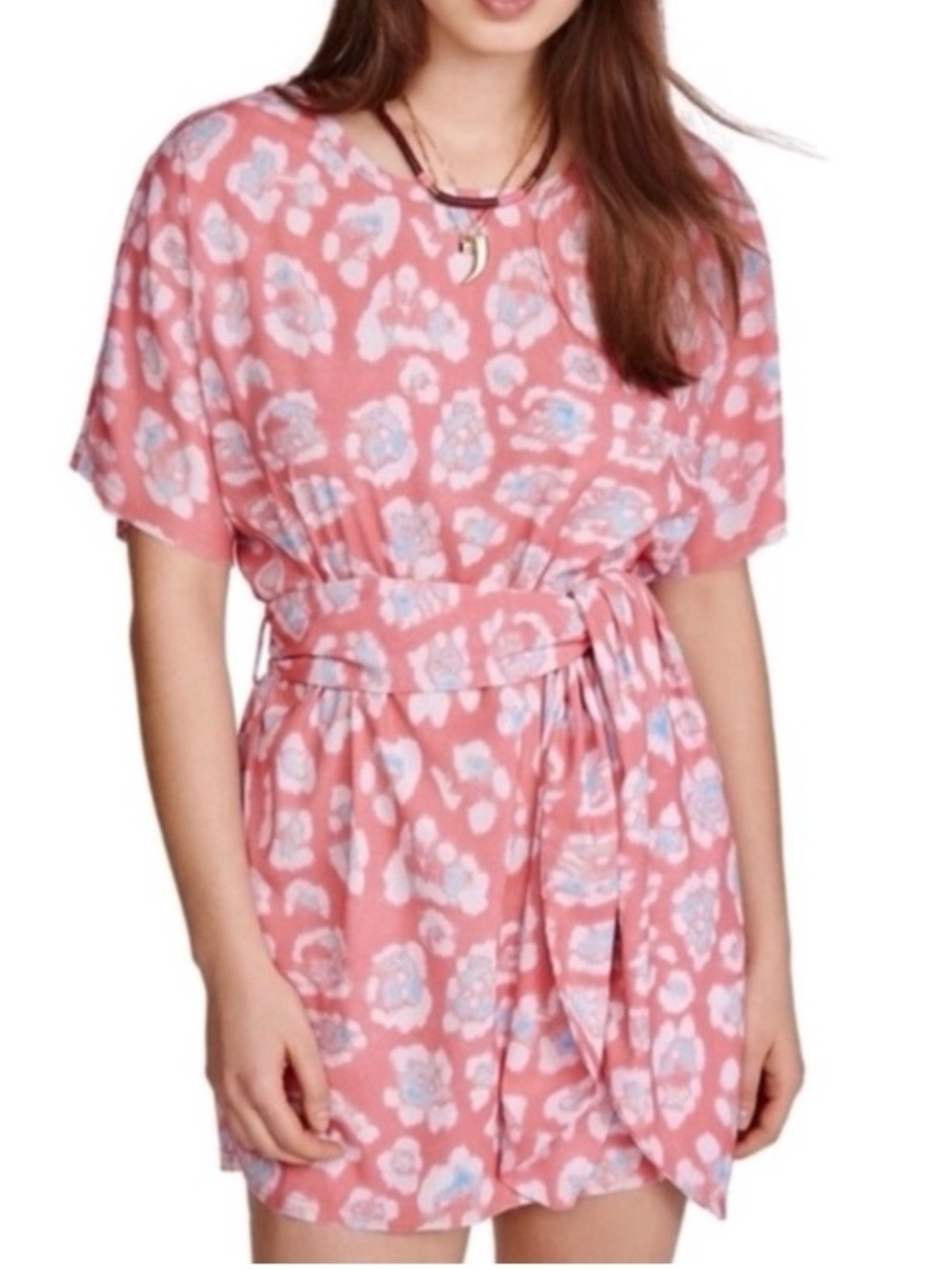 BAJA EAST PINK ANIMAL PRINT T-SHIRT MINI DRESS
